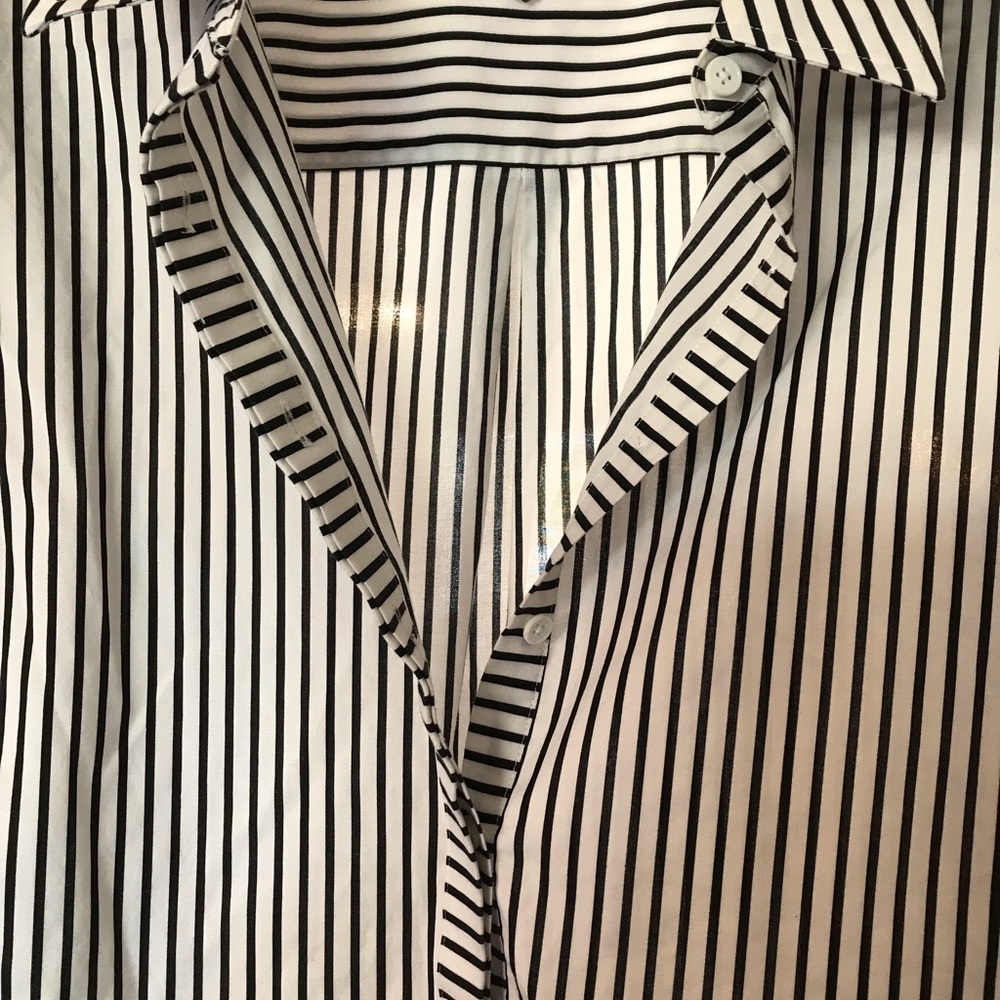 Talbots Black and White Striped Button-Front Blouse - Picture 3 of 6